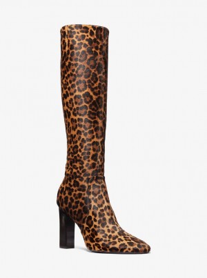 Michael Kors Carly Leopard Print Calf Hair Boot Stiefel Damen Braun Mehrfarbig | EG7694508