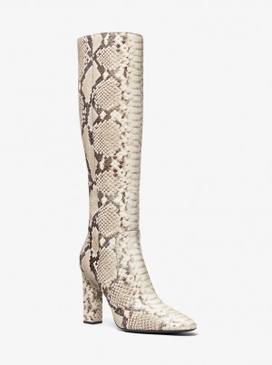 Michael Kors Carly Python Embossed Leather Boot Stiefel Damen Beige | HU8924153