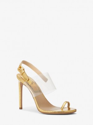 Michael Kors Catherine Metallic Python Embossed Leather Sandal Sandalen Damen Gold | UT4203698