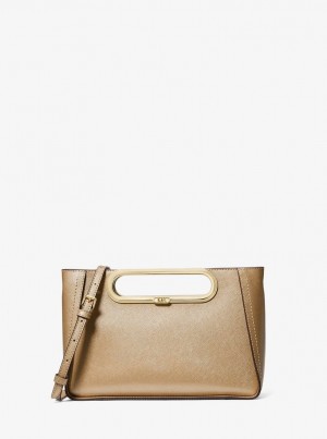 Michael Kors Chelsea Large Metallic Saffiano Leather Convertible Crossbody Bag Umhängetasche Damen Gold | MV3851042