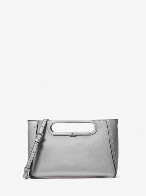 Michael Kors Chelsea Large Metallic Saffiano Leather Convertible Crossbody Bag Umhängetasche Damen Silber | NU4271053