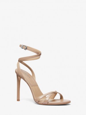 Michael Kors Chrissy Leather Sandal Sandalen Damen Grau Braun | QX5980412