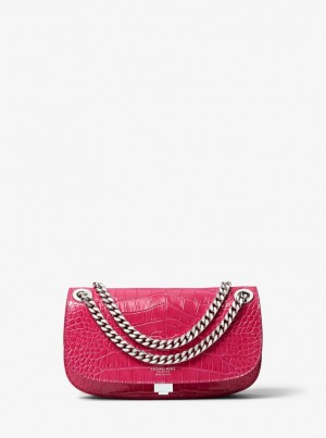 Michael Kors Christie Mini Crocodile Embossed Leather Envelope Bag Unterarmtasche-Taschen Damen Fuschia | DF2683401