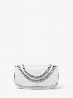 Michael Kors Christie Mini Crocodile Embossed Leather Envelope Bag Schultertasche Damen Weiß | AK5680297