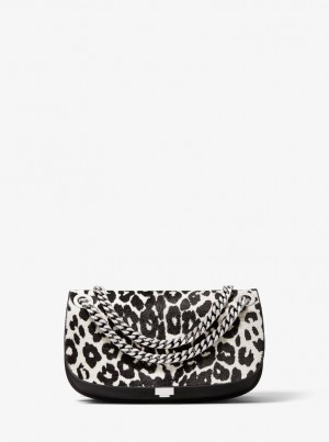 Michael Kors Christie Mini Leopard Print Calf Hair and Leather Envelope Bag Unterarmtasche-Taschen Damen Schwarz Weiß | WT7852063