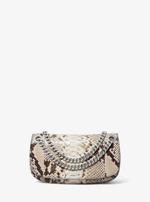 Michael Kors Christie Mini Python Embossed Leather Envelope Bag Unterarmtasche-Taschen Damen Beige | EP5623079