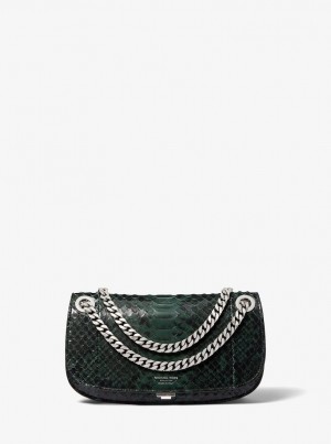 Michael Kors Christie Mini Python Embossed Leather Envelope Bag Unterarmtasche-Taschen Damen Forest | IP0392574