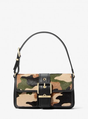 Michael Kors Colby Medium Camouflage Print Calf Hair Shoulder Bag Schultertasche Damen Olivgrün Mehrfarbig | VA7359206