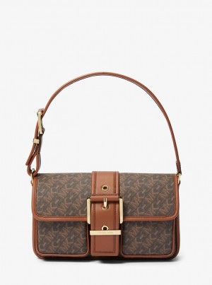 Michael Kors Colby Medium Empire Signature Logo Shoulder Bag Schultertasche Damen Braun | TH5271098