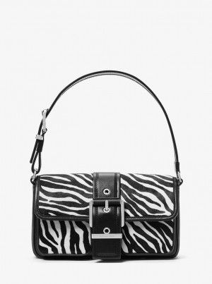 Michael Kors Colby Medium Zebra Print Calf Hair Shoulder Bag Schultertasche Damen Schwarz | HO9826750