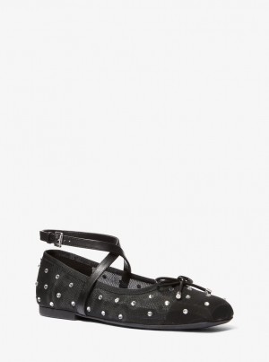 Michael Kors Collette Embellished Mesh Ballet Flat Flache Schuhe Damen Schwarz | CY8271064