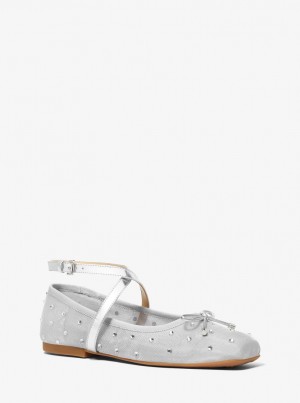 Michael Kors Collette Embellished Mesh Ballet Flat Flache Schuhe Damen Silber | BH2619084