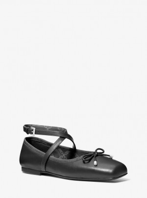 Michael Kors Collette Leather Ballet Flat Flache Schuhe Damen Schwarz | FQ4562813