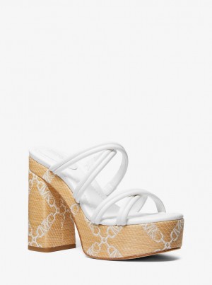 Michael Kors Corrine Empire Logo Jacquard Straw Platform Sandal Sandalen Damen Nat/Opticwht | ZC1354809