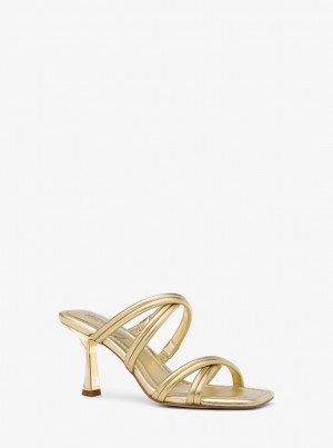 Michael Kors Corrine Metallic Leather Sandal Sandalen Damen Gold | IE0495721