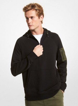Michael Kors Cotton Blend Half-Zip Hoodie T-shirts Herren Schwarz | FC5671823