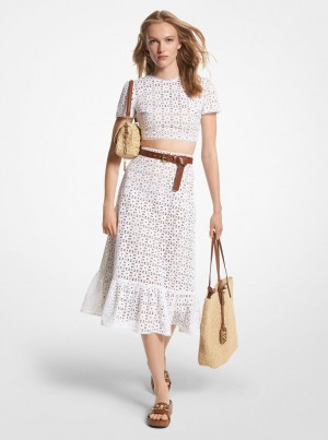 Michael Kors Cotton Eyelet Cropped Top Oberteile Damen Weiß | JR0645931