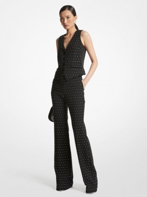 Michael Kors Crystal Embellished Stretch Crepe Bootcut Pants Hose Damen Schwarz | NB4315789