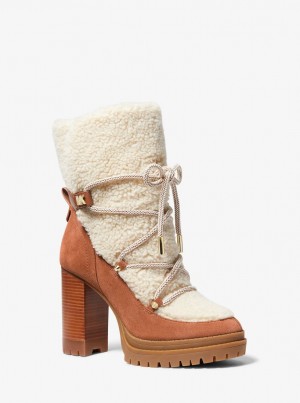 Michael Kors Culver Sherpa and Nubuck Lace-Up Boot Stiefel Damen Beige | MW0742581