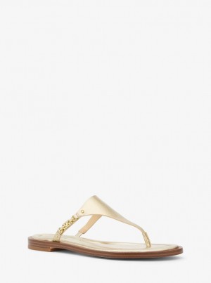 Michael Kors Daniella Metallic Leather Sandal Sandalen Damen Gold | UY9821463