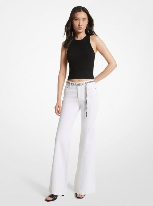 Michael Kors Denim Belted Flared Jeans Hose Damen Weiß | DV0491527