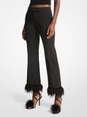Michael Kors Detachable Feather Trim Stretch Crepe Pants Hose Damen Schwarz | PT3587064