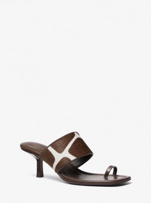 Michael Kors Dionne Giraffe Print Calf Hair Sandal Sandalen Damen Braun Weiß | EH2317685
