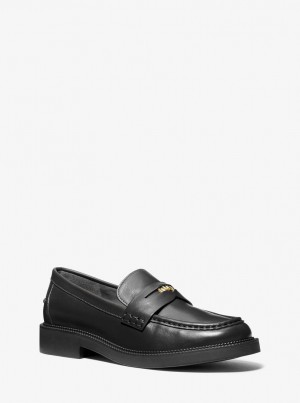 Michael Kors Eden Leather Loafer Flache Schuhe Damen Schwarz | QA7608193