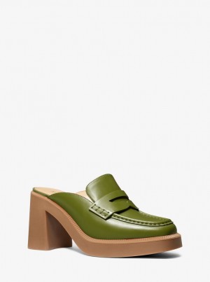 Michael Kors Eden Leather Platform Mule Pumps Damen Olivgrün | TE5843721