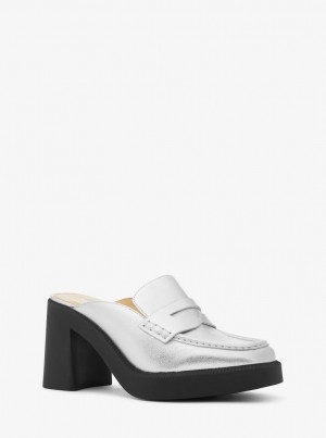 Michael Kors Eden Metallic Leather Platform Mule Pumps Damen Silber | CU2195804