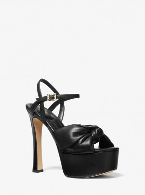 Michael Kors Elena Leather Platform Sandal Sandalen Damen Schwarz | UP7425063