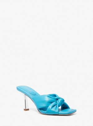 Michael Kors Elena Leather Sandal Sandalen Damen Blau | TQ2936184