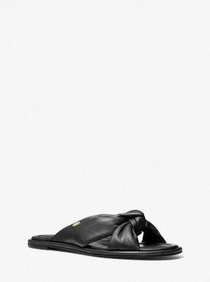Michael Kors Elena Leather Slide Sandal Sandalen Damen Schwarz | GA8067924