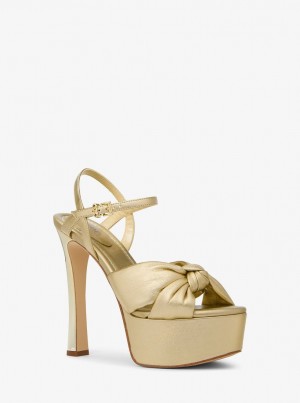 Michael Kors Elena Metallic Leather Platform Sandal Sandalen Damen Gold | IR1068549