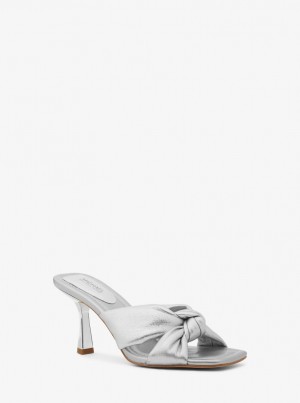 Michael Kors Elena Metallic Leather Sandal Sandalen Damen Silber | FT7408135