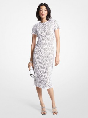 Michael Kors Embellished Laser Cut Scuba Dress Kleid Damen Weiß | KD1832950
