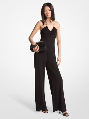 Michael Kors Embellished Stretch Matte Jersey Halter Jumpsuit Kleid Damen Schwarz | ZR8597026