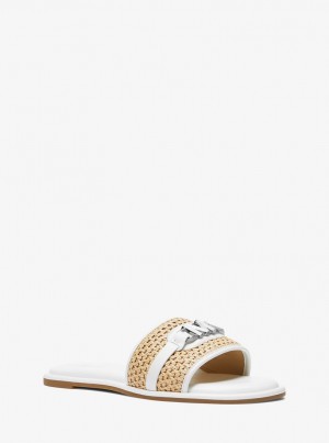 Michael Kors Ember Embellished Straw Slide Sandal Sandalen Damen Nat/Opticwht | UX1894260