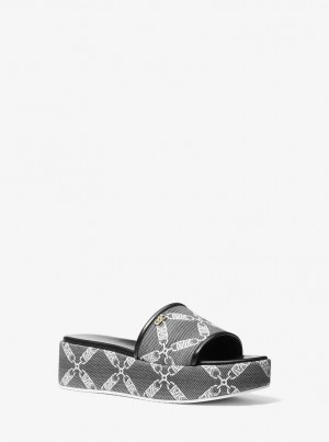 Michael Kors Ember Empire Logo Jacquard Platform Sandal Sandalen Damen Schwarz Weiß | VK6253197