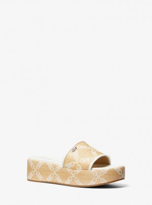 Michael Kors Ember Empire Logo Jacquard Straw Platform Sandal Sandalen Damen Nat/Opticwht | NF4710635