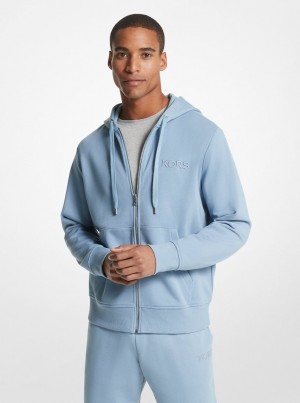 Michael Kors Embroidered Logo Cotton Terry Zip-Up Hoodie T-shirts Herren Chambray | EX2780451
