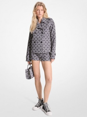 Michael Kors Empire Logo Jacquard Cropped Peacoat Jacken Damen Schwarz Weiß | MU6278095