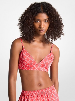 Michael Kors Empire Logo Print Satin Bra Top Oberteile Damen Koralle | BU1645893