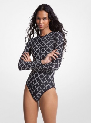 Michael Kors Empire Logo Print Swimsuit Bademode Damen Schwarz | AD6502483