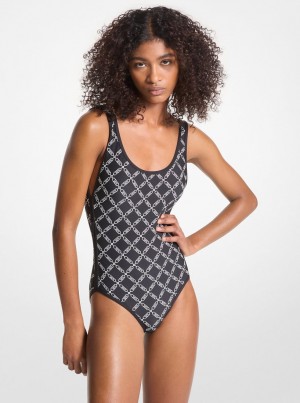 Michael Kors Empire Logo Print Swimsuit Bademode Damen Schwarz | IQ2136098