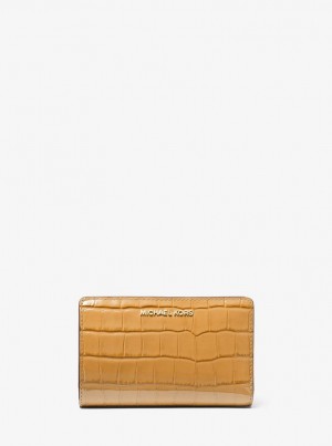Michael Kors Empire Medium Crocodile Embossed Patent Leather Wallet Geldbörse Damen Pale Peanut | DG2830475