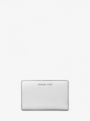 Michael Kors Empire Medium Metallic Pebbled Leather Wallet Geldbörse Damen Silber | ZP0513278