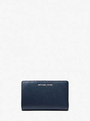 Michael Kors Empire Medium Pebbled Leather Wallet Geldbörse Damen Navy | BQ8429170