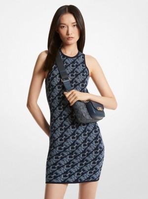 Michael Kors Empire Signature Logo Jacquard Tank Dress Kleid Damen Midnightblue | YA3724569