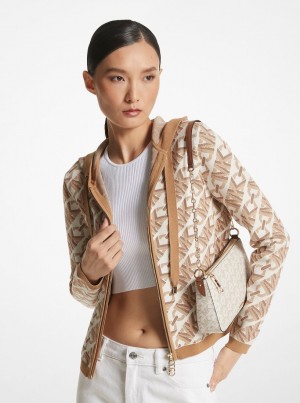 Michael Kors Empire Signature Logo Jacquard Zip-Up Hoodie Pullover Damen Beige | YC8745061